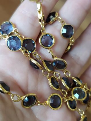 Vintage Krystals By Bellagio Blue Bezel Set Crystal Necklace 34” Long