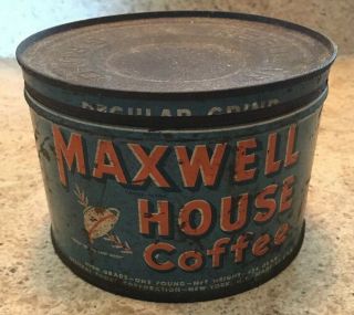 Vintage Maxwell House Coffee Advertising Tin Can Blue Regular Grind