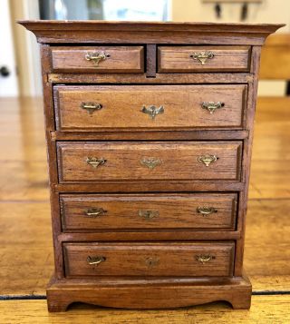 Antique/vintage Miniature Chest Of Drawers/dresser Doll House Furniture 6 Drawer
