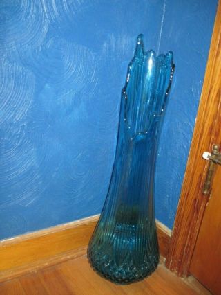 Vintage L.  E Smith Viking Tall Swung Vase 24 1/2 " Turquoise