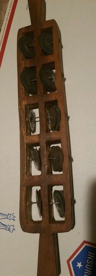 Vintage Wooden Double Row Jingle Tambourine Handbell Drum Percussion Instrument