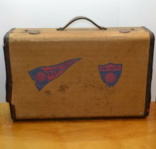 Vintage Tweed Suitcase Hard Side Leather Trim 1940 