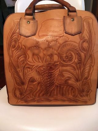 Vintage Tooled Leather Bowling Ball Bag