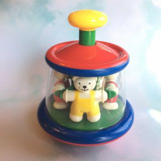 Vintage 1998 Ambi Toys Carousel Bear Baby Toy Action Push Spinning Top