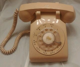 Vintage Itt Rotary Dial Desk Phone Beige Tan Cord