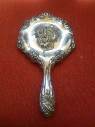 Antique - Vintage Silver Plated Victorian Art Nouveau Floral Hand Mirror