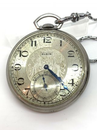 Antique Elgin 17 Jewel Open Face Pocket Watch 30093127 Size 12 W/chain
