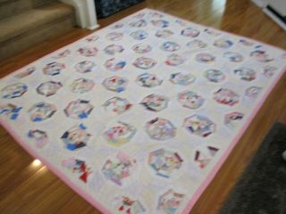 Vintage handmade quilt 80 X 68 Spider Web made in the 50 ' s. 7
