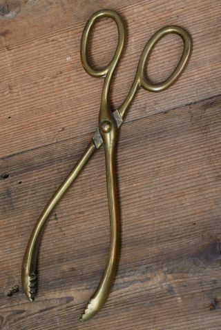 Old Vintage Brass Coal Tongs Old Reclaimed Antique Open Fire Stove Woodburner