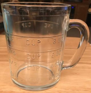 Vintage Clear Glass One Cup Measuring Cup Hazel Atlas