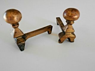 Vintage Pair Miniature Brass Fireplace Andirons Doll House 2 " X 1.  5 "