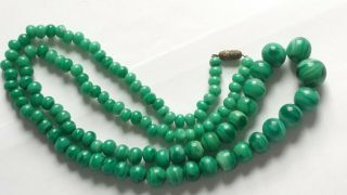 Czech Vintage Art Deco Long Opaque Green Graduated Glass Beads Necklace