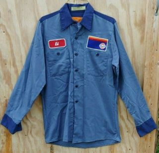 Vintage Gulf Gas Station Shirt Embroidered Patches Small Regular Long Sleeve