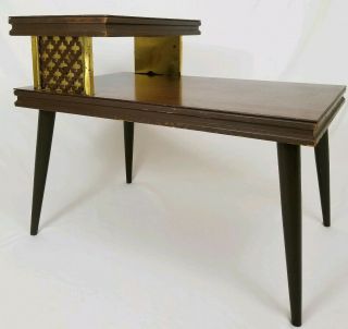 Mid - Century Modern 2 Tier Step Side End Table Walnut Laminate Retro Vintage
