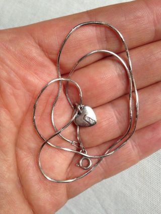 Vintage Sterling Silver 925 Necklace/ Choker/ Chain With Heart - Padlock Pendant