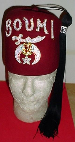 Vintage Jeweled Fez Masonic Shriners Boumi Hat