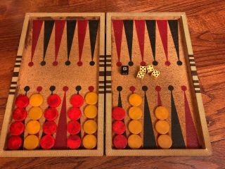 Vintage Set Of 30 Bakelite Checkers/backgammon Red Butterscotch & Dice 1 1/4 “