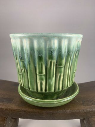 Vintage Mccoy 0372 Usa Glazed Green Bamboo Planter