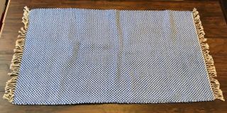 Small Blue White Checked Floor Wall Rug 37 " By 21 " Yarn? Vintage Handmade?
