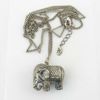 Vintage Costume Silver Tone Chain Indian Elephant Pendant Necklace Approx 80cm