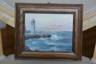 Vintage Sharle Signed Oil Painting Harbor Framed