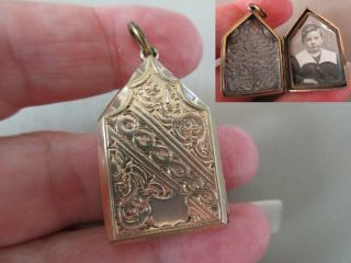Antique Vintage Victorian Gold House Shape Mourning Fob Locket Pendant Necklace