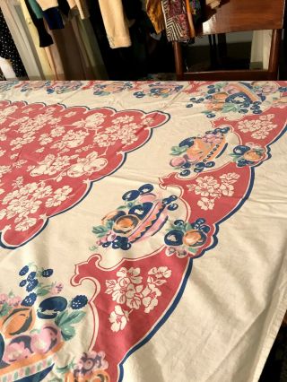 Vtg.  40/50 ' sPrinted Cotton Tablecloth/Colorful Bowls of Fruit/Cherries/Pears/Etc. 3