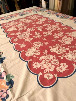 Vtg.  40/50 ' sPrinted Cotton Tablecloth/Colorful Bowls of Fruit/Cherries/Pears/Etc. 5