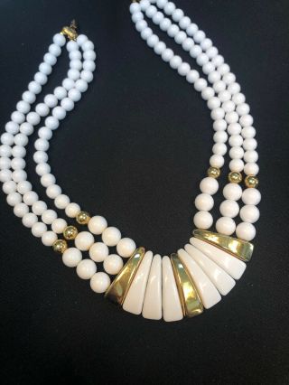 Vintage Gold White Lucite Beaded 16” Gorgeous Signed Napier Necklace Collar