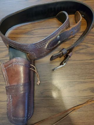 Gun Belt And Holster Mexico Medium Cal 33 Vintage Look Western Leather Mens