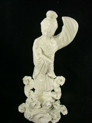 Vintage Chinese Dehua Blanc De Chine Porcelain Figurine Of Fairy Girl 10 "