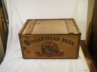 Vintage Moosehead Beer Wood Crate Box Dove Tail Corners W/lid