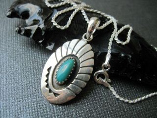 Vintage Navajo John White Turquoise & Sterling Silver Pendant On A 925 Necklace