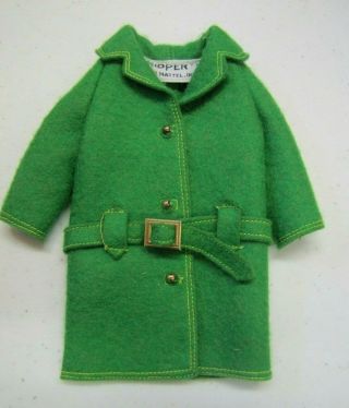 Vtg 1965 Barbie Skipper Doll 1922 " Town Togs " Green Felt Coat Jacket W/ Belt