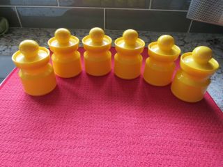 Set Of 6 Vintage Denmark Hard Plastic Yellow Spice Jars Mid Century Modern