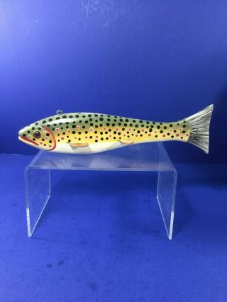 Vintage,  9 " R.  Thayer,  Brown Trout Wood Fish Weighted Spearing Decoy