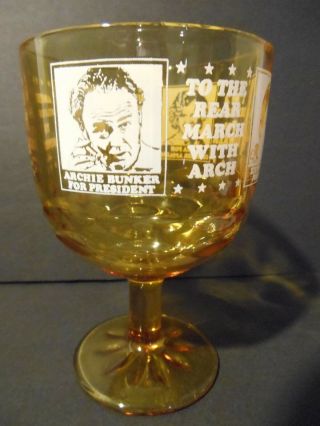 Vintage Archie Bunker For President Amber Beer Mug Glass Goblet 6 " X 4 " 1972