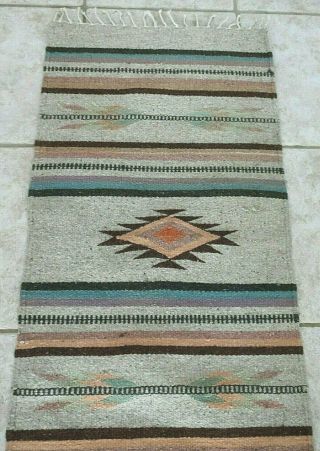 Vintage Sw Colors Navajo Artisan Made Woven Wool Runner Rug Tassels 48 " X22 " Gc