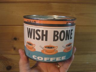 Vintage Wish Bone Coffee Tin One Pound Lid General Coffee Co.  St Louis Mo B1104