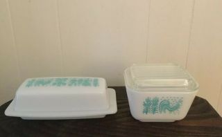 Vintage Pyrex Amish Butterprint Butter Dish And Covered Fridge Dish