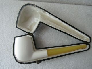Vintage Block Meerschaum Estate Pipe In Fitted Case Unsmoked Amber Yellow