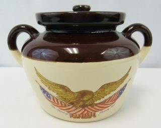Vintage McCoy USA Traditional Stoneware Bean Pot With Lid - Eagle 2