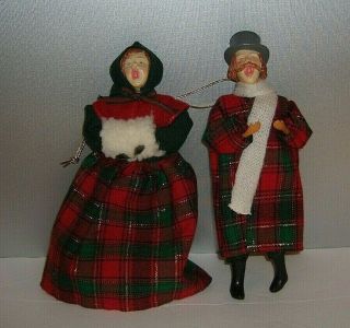 Vtg Christmas Caroler Dolls Man And Woman Holiday Caroling Figurines Ornaments.