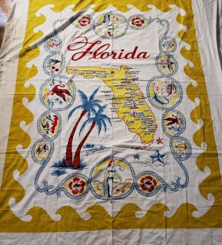 Vintage Florida State Tablecloth Souvenir Pre - Disney Kitsch Linen Rare