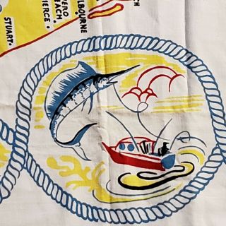 Vintage Florida State Tablecloth Souvenir Pre - Disney Kitsch Linen Rare 7