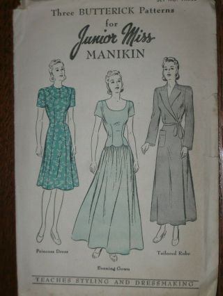 4 Vintage Butterick Junior Miss Manikin Doll Clothes Patterns - 1940s 2
