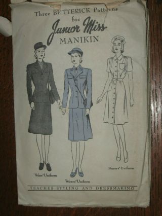 4 Vintage Butterick Junior Miss Manikin Doll Clothes Patterns - 1940s 4