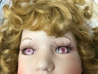 Vtg Doll Head Large 6” Blonde Curls Porcelain Parts For 28” Dolls Pink Eyes