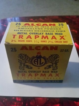 Vintage Empty Alcan Trapmax Shotgun Shell Box 12 Gauge 2 3/4 Inch 7 1/2 Shot