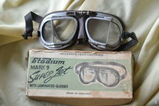Vintage Stadium Mark 9 Superjet Motorcycle Goggles Classic Brown Jet Box